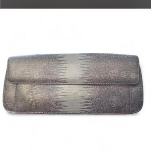 Cole Haan Snakeskin Embossed Leather Envelope Clutch Purse Neutral Tones